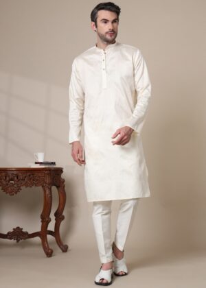Men’s Premium Cotton Blend Jacquard Kurta – Stylish Festive & Casual Wear