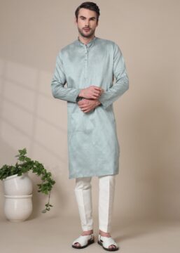 Men's Premium Cotton Blend Jacquard Kurta for Casual Outings - Grey