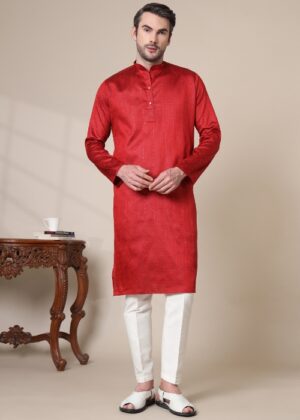 Men’s Premium Cotton Blend Jacquard Kurta – Stylish Festive & Casual Wear - Maroon