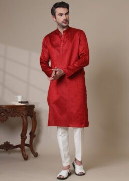 Men's Premium Cotton Blend Jacquard Kurta for Parties - Maroon