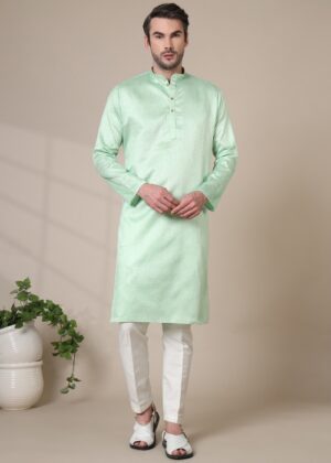 Men’s Premium Cotton Blend Jacquard Kurta – Stylish Festive & Casual Wear - Pista