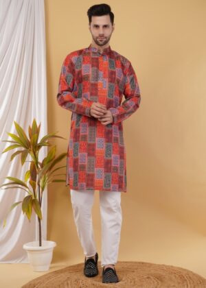 Men’s Cotton Bandhani Kurta for Men with Sequence – Festive Ethnic Wear