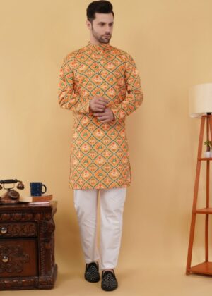 Men’s Cotton Printed Kurta for Men with Sequence Work – Bandhani Ethnic Wear