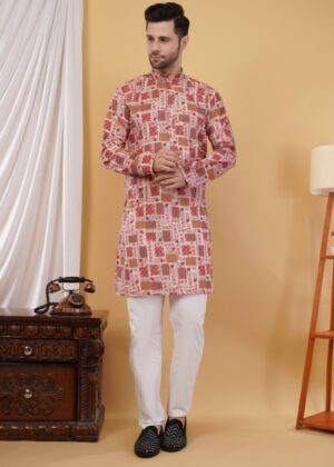 Men’s Cotton Printed Kurta for Men with Sequence Work – Festive Ethnic Wear