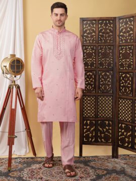 Men's Pure Cotton Embroidery Neck Work Kurta