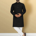 VeBNoR__Men_Self_Design_Jacquard_Straight_Kurta___Black__3