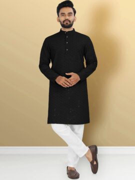 Men's Cotton Chikan Embroidery Kurta