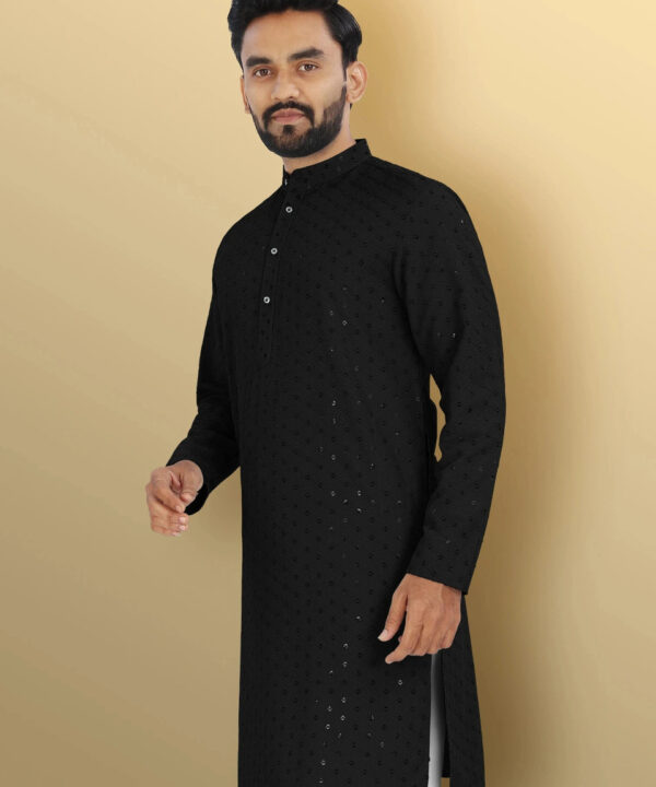 VeBNoR__Men_Self_Design_Jacquard_Straight_Kurta___Black__4