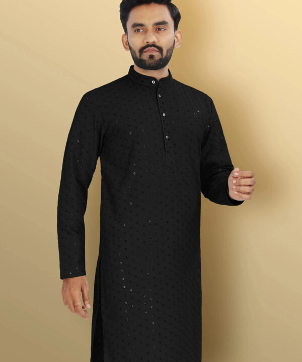 VeBNoR__Men_Self_Design_Jacquard_Straight_Kurta___Black__5