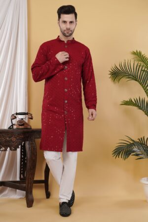 Men's viscose cotton sequence Premium embroidered semi-indo western | Elegant traditional outfit for weddings & festive wear
