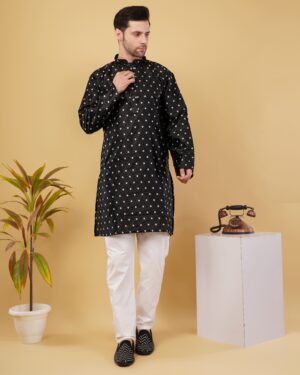 Men’s Premium Cotton Blend Jacquard Kurta – Stylish Ethnic Wear for Weddings & Festive Occasions