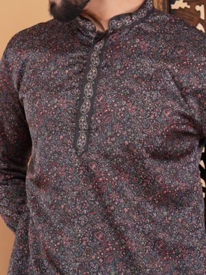 Men Royal Kashimiri Paisley Printed Cotton Kurta | Adhirajan