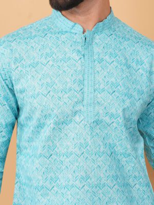 Men Tropical Leaf Printed Cotton Kurta | Adhirajan