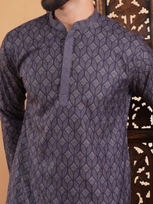 Men Luxury Lattice Design Printed Cotton Kurta | Adhirajan