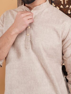 Men Linen Textured Printed Cotton Kurta | Adhirajan