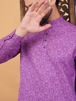 Men Heritage Motif Buta Printed Cotton Kurta | Adhirajan