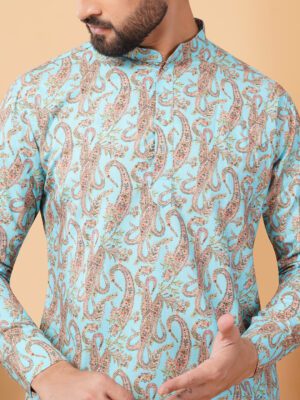 Men Royal Paisely Printed Cotton Kurta | Adhirajan