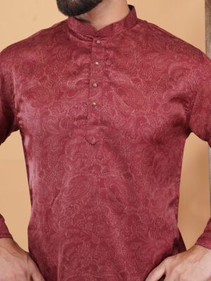 Men Luxury Woven Paisley Printed Cotton Kurta | Adhirajan