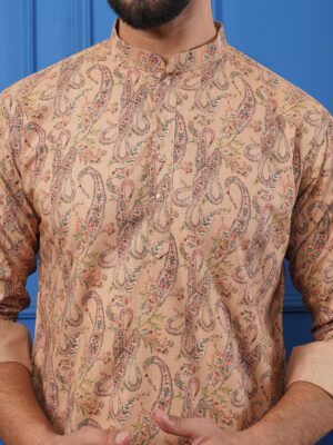 Men Royal All-Over Paisley Printed Cotton Kurta | Adhirajan