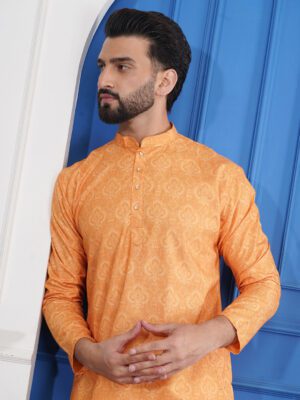 Men Subtle Buta Printed Cotton Kurta | Adhirajan