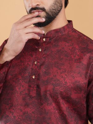 Men Luxury Botanical Printed Cotton Kurta | Adhirajan