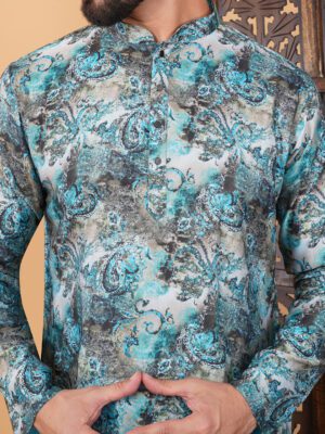 Men Vintage Textured Printed Cotton Kurta | Adhirajan