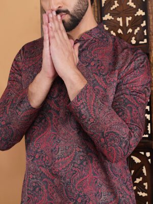 Men Royal Paisely Printed Cotton Kurta | Adhirajan