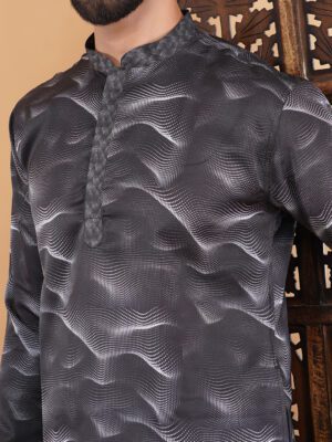 Men Textured Wave Pattern Printed Cotton Kurta | Adhirajan