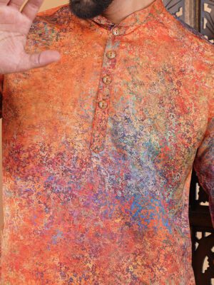 Men Multicolour Artistic Printed Cotton Kurta | Adhirajan