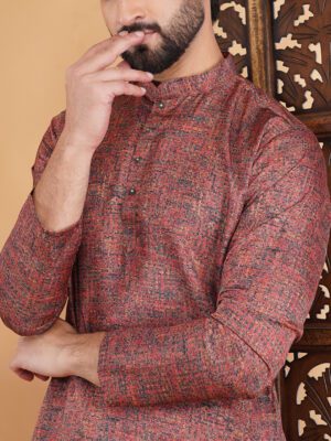 Men Earhty Rustic Wash Printed Cotton Kurta | Adhirajan