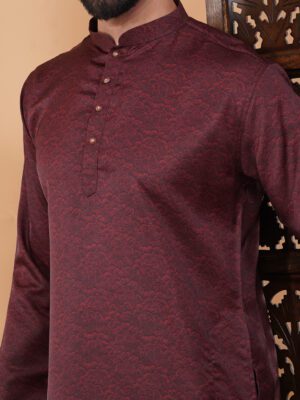 Men Embossed Floral Textured Printed Cotton Kurta | Adhirajan