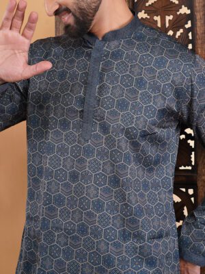 Men HoneyComb Modern Printed Cotton Kurta | Adhirajan