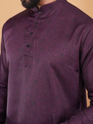 Men Royal Purple Leopard Printed Cotton Kurta | Adhirajan
