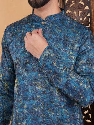 Men Premium Fluid Art Festive Printed Cotton Kurta | Adhirajan