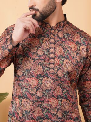 Men Royal Garden Heritage Floral Printed Cotton Kurta | Adhirajan