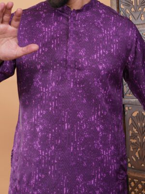 Men Purple Chevron Ikat Printed Cotton Kurta | Adhirajan