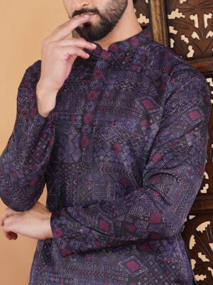 Men Ethnic Patchwork Designer Printed Cotton Kurta | Adhirajan