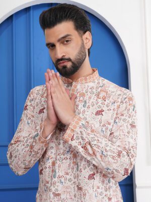 Men Rajwadi palace Story Printed Cotton Kurta | Adhirajan