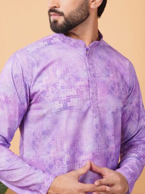 Men Lavender Luxe Printed Cotton Kurta | Adhirajan
