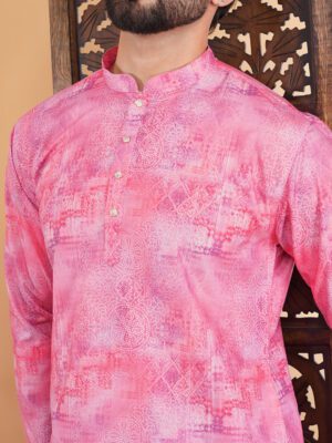 Men Rajwadi Pink Palace Story Printed Cotton Kurta | Adhirajan