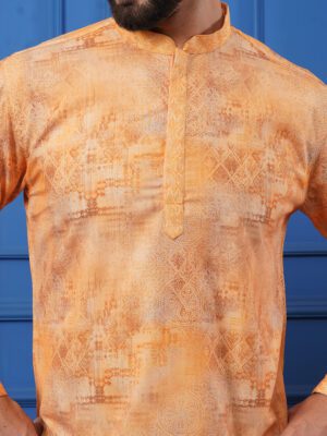 Men Rajwadi Yellow Palace Story Printed Cotton Kurta | Adhirajan