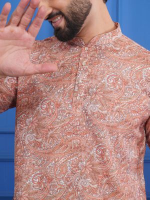 Men Rajwadi Paisley Printed Cotton Kurta | Adhirajan