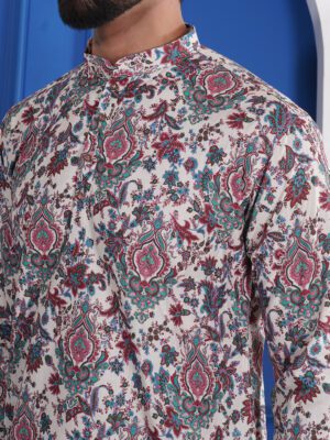 Men Classic Bloom Floral Printed Cotton Kurta | Adhirajan