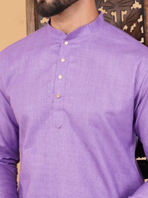 Men Lavender Linen Weave Printed Cotton Kurta | Adhirajan