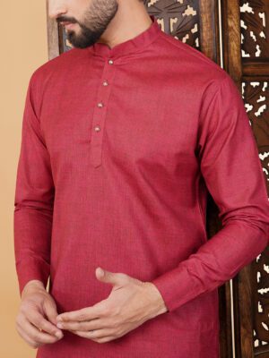 Men Rustic Linen Textured Printed Cotton Kurta | Adhirajan