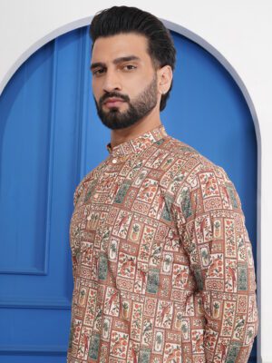 Men Royal Mosaic Printed Cotton Kurta | Adhirajan
