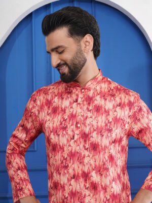 Men Modern Ikat Printed Cotton Kurta | Adhirajan
