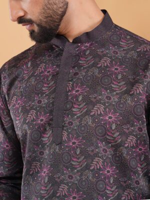 Men Midnight Mandala Floral Printed Cotton Kurta | Adhirajan