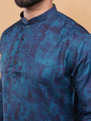 Men Midnight Marble Blue Printed Cotton Kurta | Adhirajan