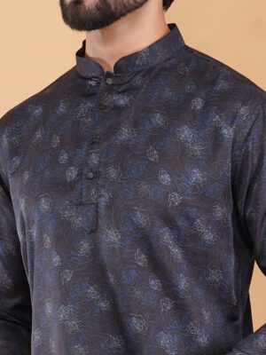 Men Midnight Rose Printed Cotton Kurta | Adhirajan